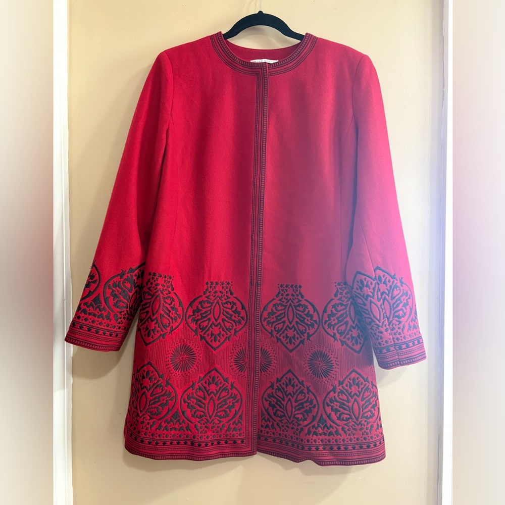 Peter Nygard Red Embroidered Coat Jacket